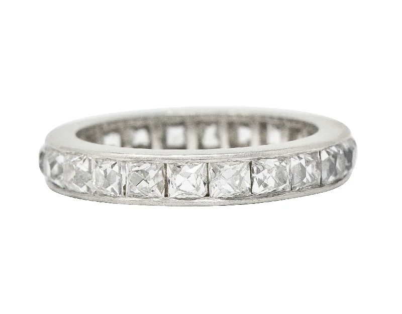 Big ring for women-Art Deco 3.52 CTW French Cut Diamond Platinum Band Vintage Wedding Ring