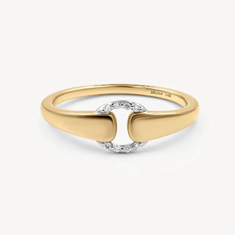 Fashionable ring for women-Two-Toned Diamond Buckle Ring