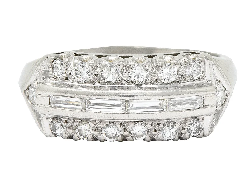 Platinum ring for women-1950's Mid-Century 0.50 CTW Diamond Platinum Fishtail Channel Band Ring