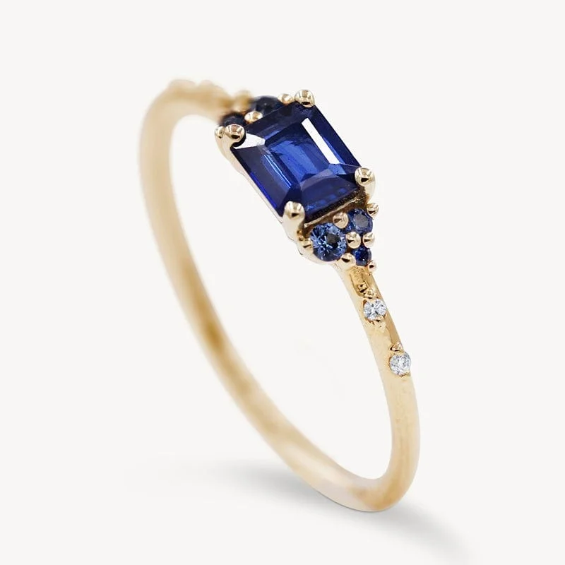 Plain band ring for women-Starry Blue Sapphire Ring