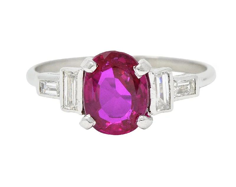 Stylish ring for women-Mid-Century 2.08 CTW No Heat Burma Ruby Diamond Platinum Vintage Ring GCS