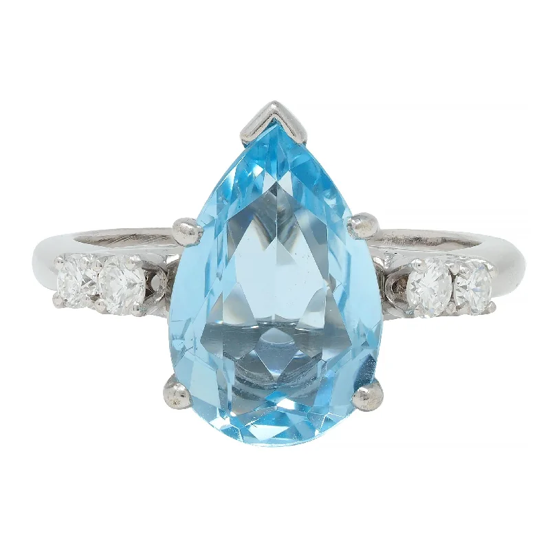 Simple diamond ring for women-Contemporary 2.24 CTW Pear Cut Aquamarine Diamond 14 Karat White Gold Ring