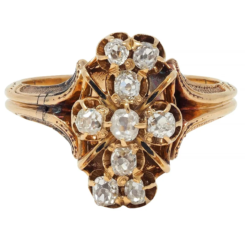 Large ring for women-Victorian 0.50 CTW Old Mine Cut Diamond 18 Karat Yellow Gold Antique Ring