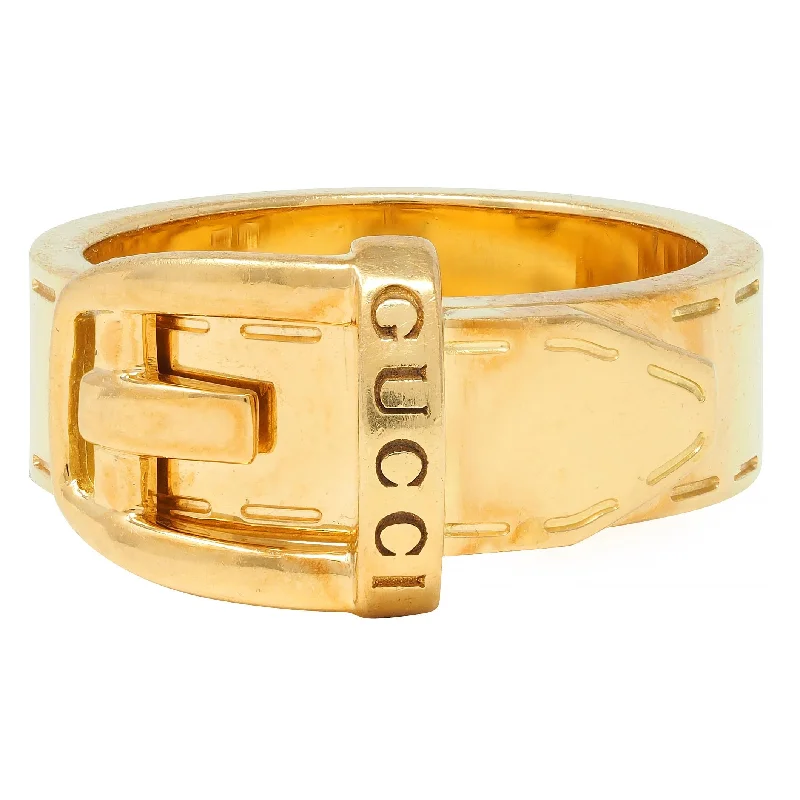 Bold fashion ring for women-Gucci Contemporary 18 Karat Yellow Gold Belt Buckle Band Ring