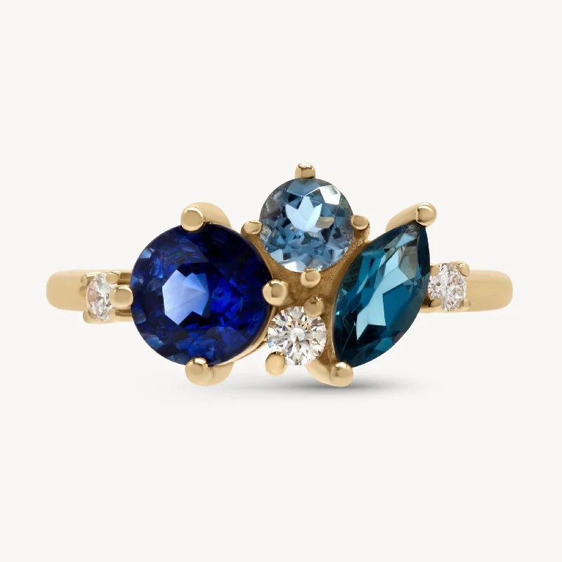 Stylish fashion ring for women-Large Ocean Starry Cluster Ring