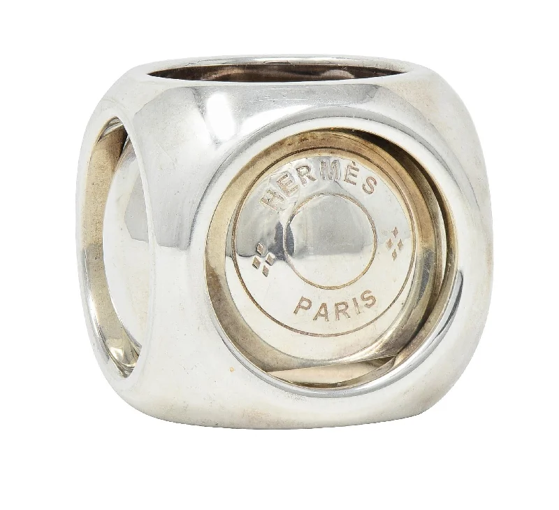 Emerald cut ring for women-Hermés Paris Modernist Sterling Silver Spinning Cube Vintage Ring