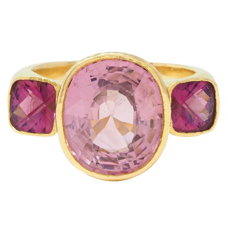 Birthstone ring for women-Elizabeth Locke Spinel Rhodolite Garnet 19 Karat Hammered Gold Gemstone Ring