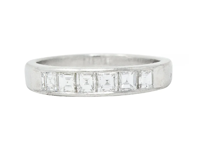 Custom-designed ring for women-Contemporary 0.72 CTW Square Step Cut Diamond Platinum Five Stone Channel Band Ring