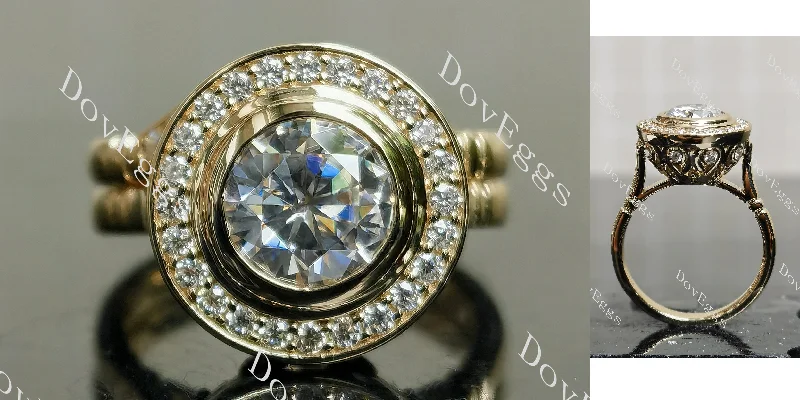 Gold-plated ring for women-Doveggs round halo vintage delicate moissanite bridal set (2 rings)