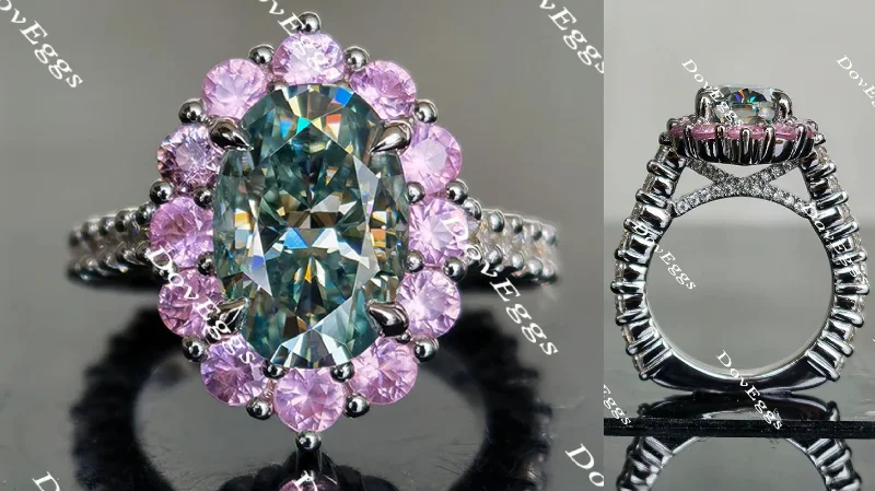 Elegant ring for women-The Julie flower shape halo colored moissanite and birthstone ring