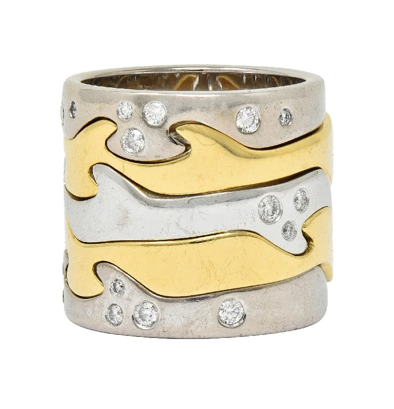 Anniversary ring for women-Georg Jensen 1990's Diamond 18 Karat Two-Tone Gold Vintage Fusion Puzzle Nina Koppel Ring