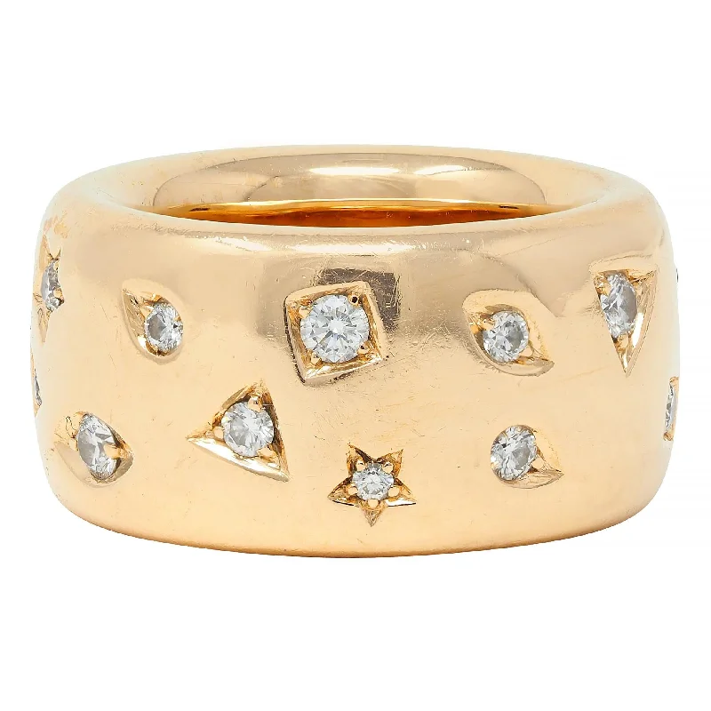 Vintage-inspired ring for women-Pomellato Diamond 18 Karat Gold Contemporary Iconica Puffy Band Ring