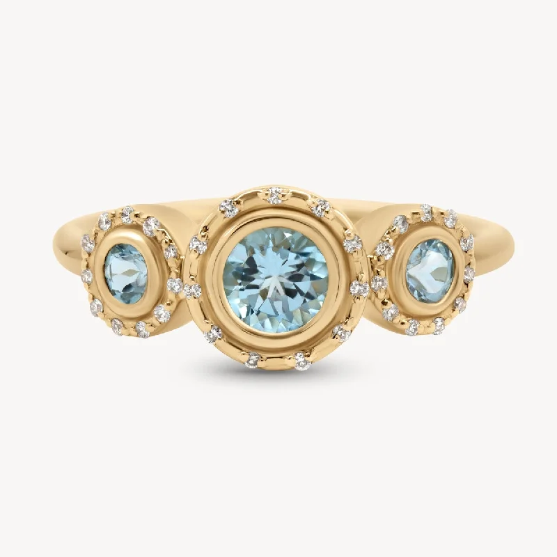 Thin band ring for women-Aquamarine Spotlight Trinity Ring