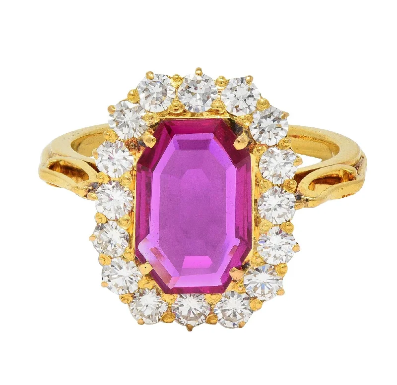 Elegant ring for women-1960's 3.27 CTW No Heat Burma Ruby Diamond 18 Karat Yellow Gold Vintage Halo Ring GIA