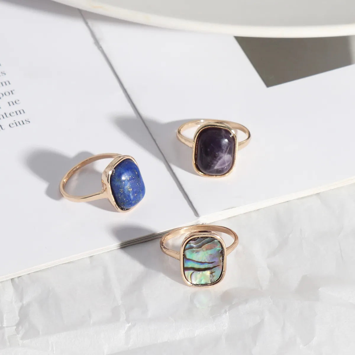 Statement ring for women-1 Piece Casual Rectangle Alloy Plating Inlay Natural Stone Shell Women's Rings